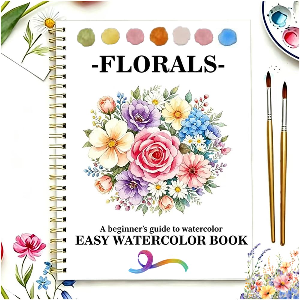 Watercolor Workbooks Coloring Book Easy Nature Scenes Beginner Friendly Watercolor Paint Set Art Crafts Painting Kit for Creative Exploration Gift for Adults Beginners (Flowers, Without Palette)