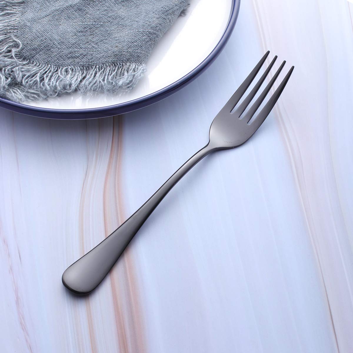Juego de tenedores de postre for ensalada negra, 6 piezas de acero inoxidable 18/0, cubiertos de 6,9 ​​pulgadas, cubiertos pequeños for cena, tenedor for aperitivos solo for 6 cubiertos modernos for c