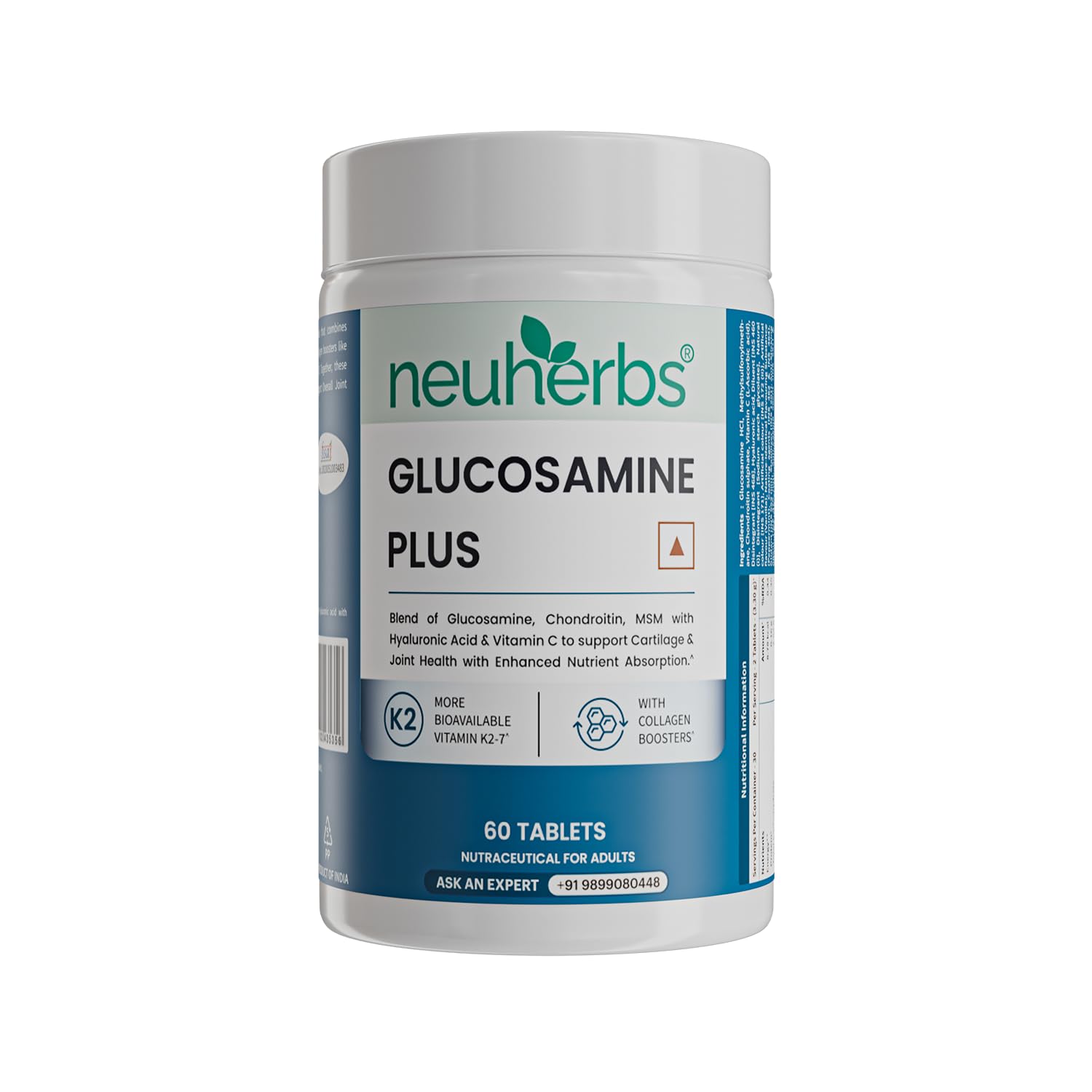Neuherbs Glucosamine Plus 1500mg | Glucosamine Chondroitin MSM Tablets with Hyaluronic Acid, Vitamin C & Vitamin K2-7 | Cartilage & Joint Support Supplement - 60 Tablets-image-48