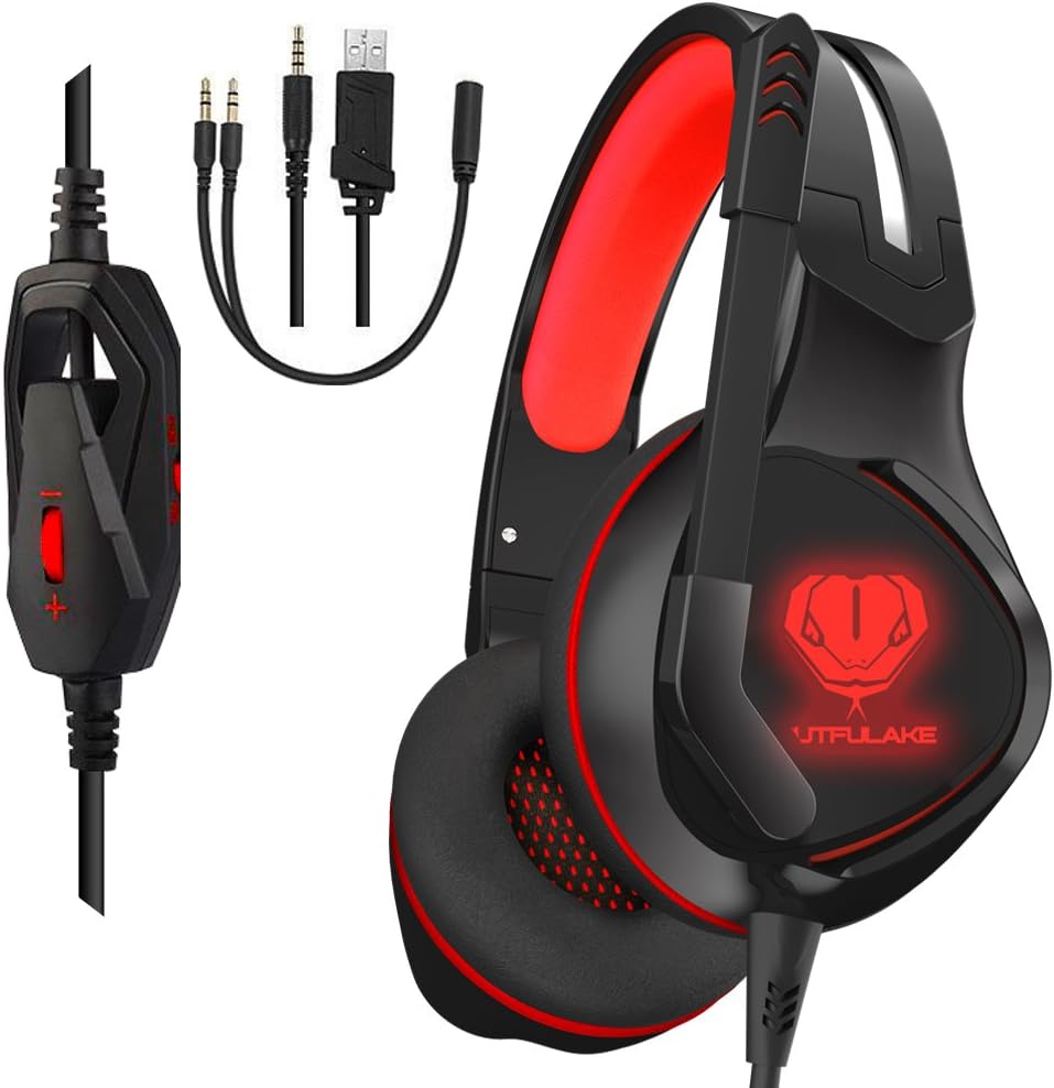 Gaming Headset, Gaming Headphones with mic for PS4, Xbox One, PC (Red)