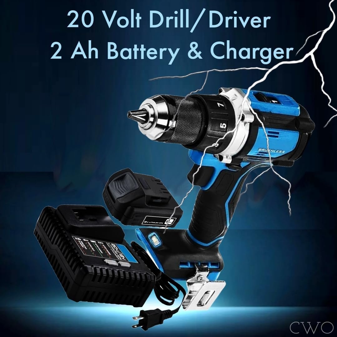 NEW! Fits Hercules 20V Brushless Cordless 1/2 in. Drill/Driver Kit - 2-speed transmission, 14 clutch settings, Bright LED light (Kit: 2Ah Battery & Charger Included)