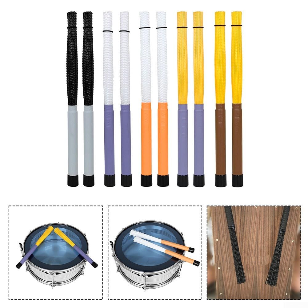 Cepillos de tambor, profesional, ondulado, cajón, jazz, tambor, cepillo, barra, percusión, piezas de nailon, colorido (amarillo marrón)