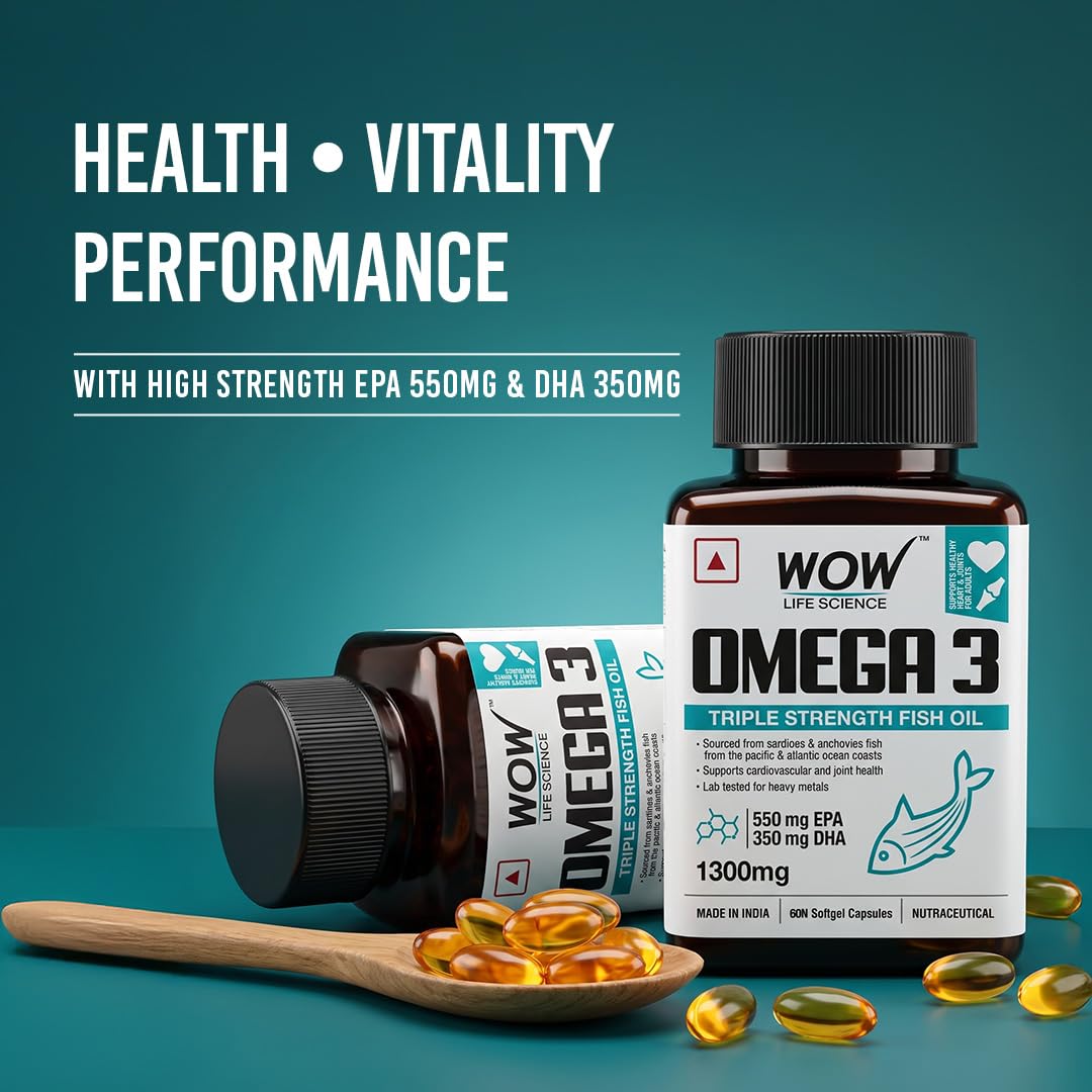 WOW Life Science Omega-3 Fish Oil 1300 Mg Triple Strength 550Mg Epa 350Mg Dha,Burpless,Mercury Free,Ideal For Keto Diet,1 Count 4