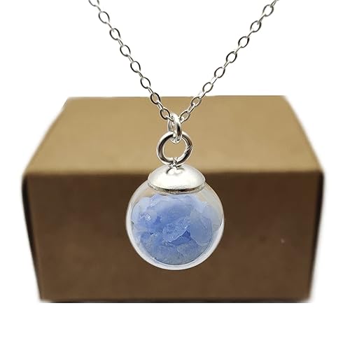 Miniatura 1 de Blue Luminous Stone Glow in the Dark 0.55 inches Glass Ball Pendant 925 Sterling Silver Chain Necklace