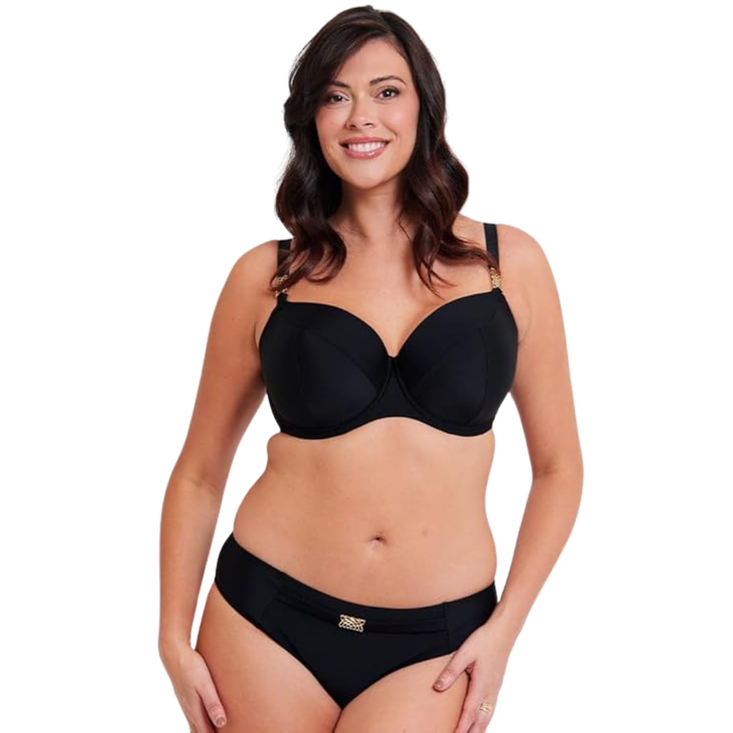 Flirtelle Women's Black Balcony Bikini Top Salento Coast Padded Swimwear Size F-K
