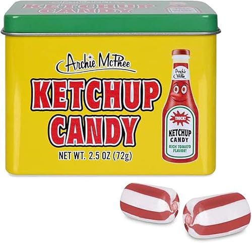 Mcphee - Caramelo de azúcar con sabor a ketchup de 2.5 onzas con lata colectora