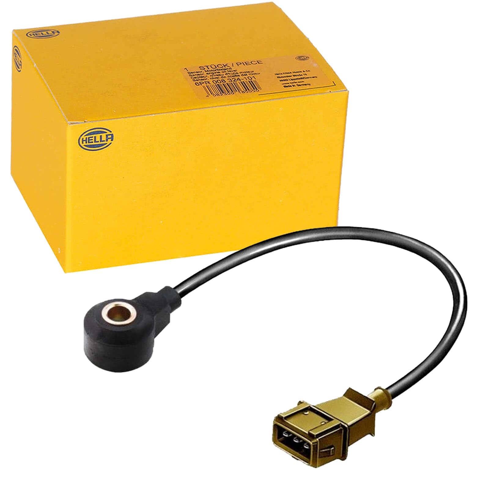 HELLA 6PG 009 108-541 Klopfsensor - 12V - 3-polig - Kabel: 350mm - Steckergehäuseform: eckig | 6PG 009 108-541 passend für Caddy Corrado Golf Passat Transporter