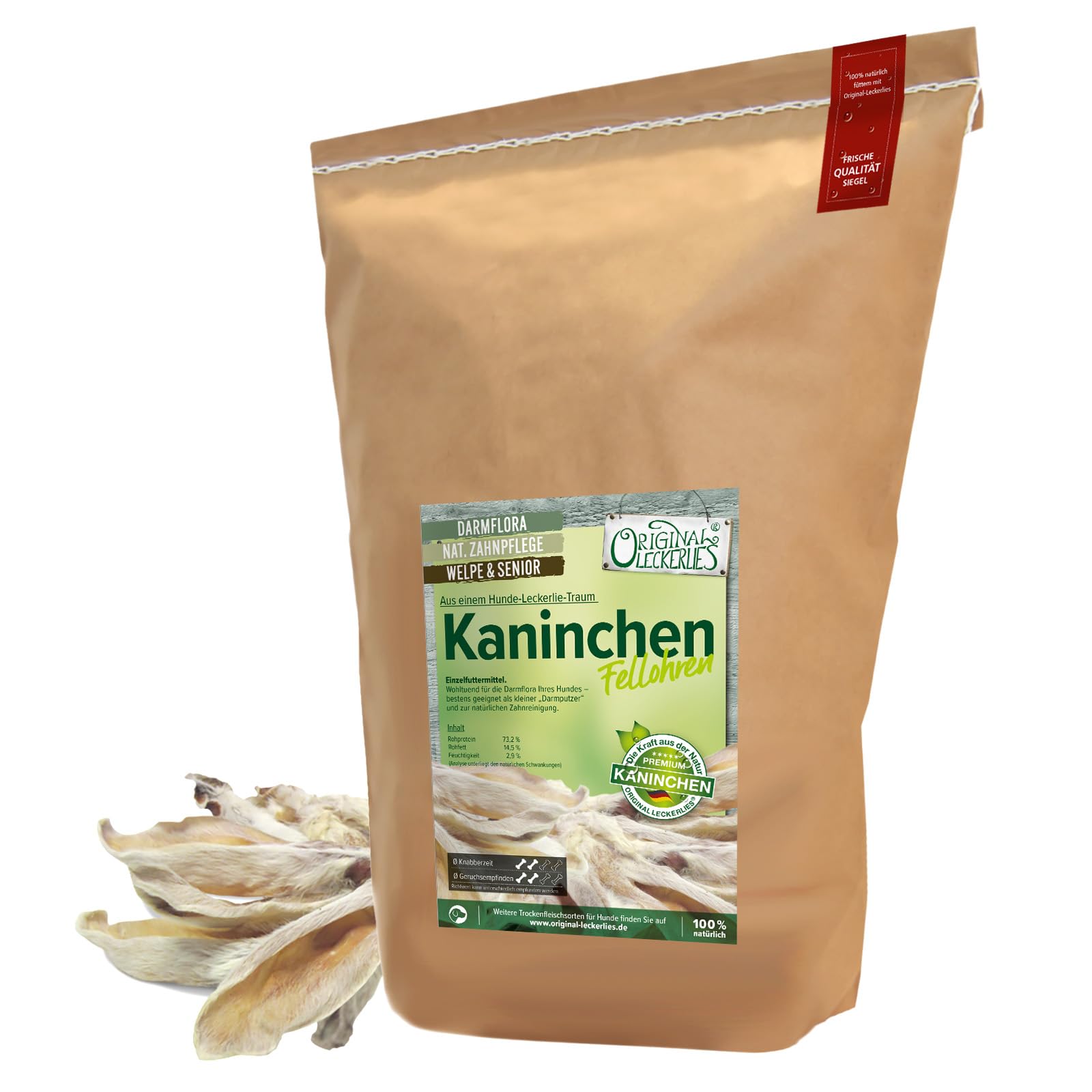 ORIGINAL LECKERLIES Kaninchenohren mit Fell, 2kg. Natürlicher Darmputzer! Proteinreich. Naturbelassene Kaninchenohren mit Fell. Ideal für Allergiker und magenempfindliche Hunde.
