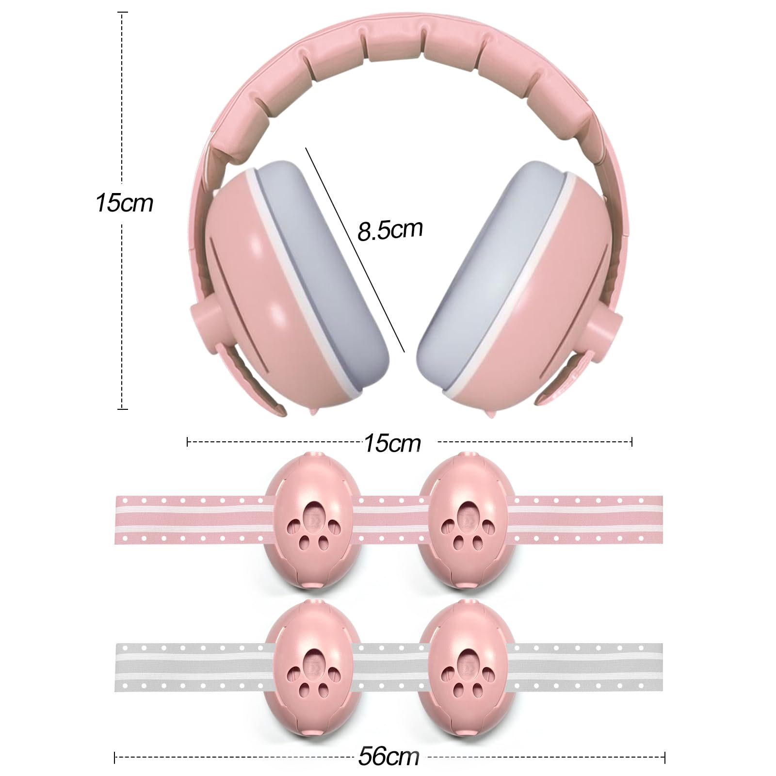BITOWO 2 in 1 Newborn Baby Ear Defenders 0-3 3-6 6-12 12-18 Months Age 2 3 4 Toddler Kids Children for Plane Flying Noise Cancelling Toddler Baby Headphones Ear Muffs for Noise Airplane Travel Pink - Image 3