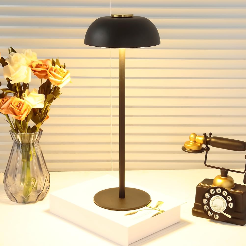 AoLa LED Mushroom Lamp Table Lamp Wireless Dimmable Touch Lamp Battery Table Lamp USB-C Rechargeable 4000mAh Battery Operated Bedside Lamp with Touch Switch Mushroom Lamp,Black