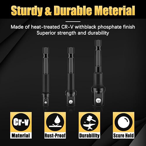 Miniatura 5 de Juego de 6 adaptadores de enchufe de grado de impacto, adaptador de enchufe de taladro de 14 pulgadas, 38 pulgadas, 12 pulgadas, adaptador de llave