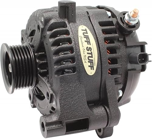 Alternador Tuff Stuff 250 amperios, 12V, regulador externo, polea serpentina de 6 costillas, negro arruga, Jeep Wrangler JK 2012-18, cada uno (7516B)