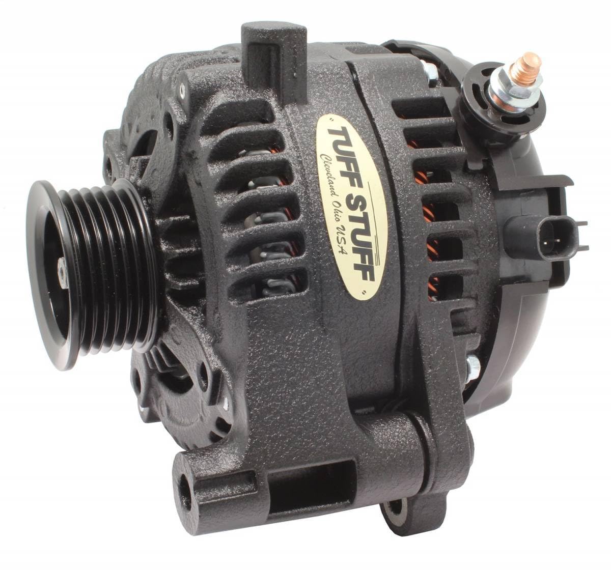 Tuff Stuff Performance 7516B Alternator; 250 AMP; Wire; 6 Groove Pulley; Internal Regulator; Black Wrinkle;