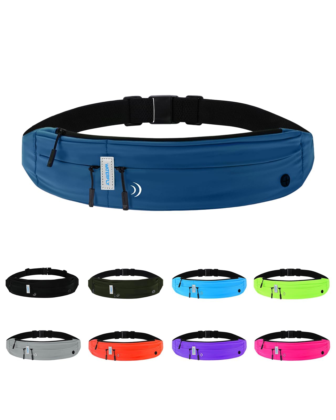 WATERFLY Laufgürtel für Handy Handytasche Joggen: Lauf Gürteltasche Flache Bauchtasche Damen Herren Jogging Gürtel Running Belt Lauftasche Sportgürtel Hüfttasche zum Laufen Sport Fitness Reisen