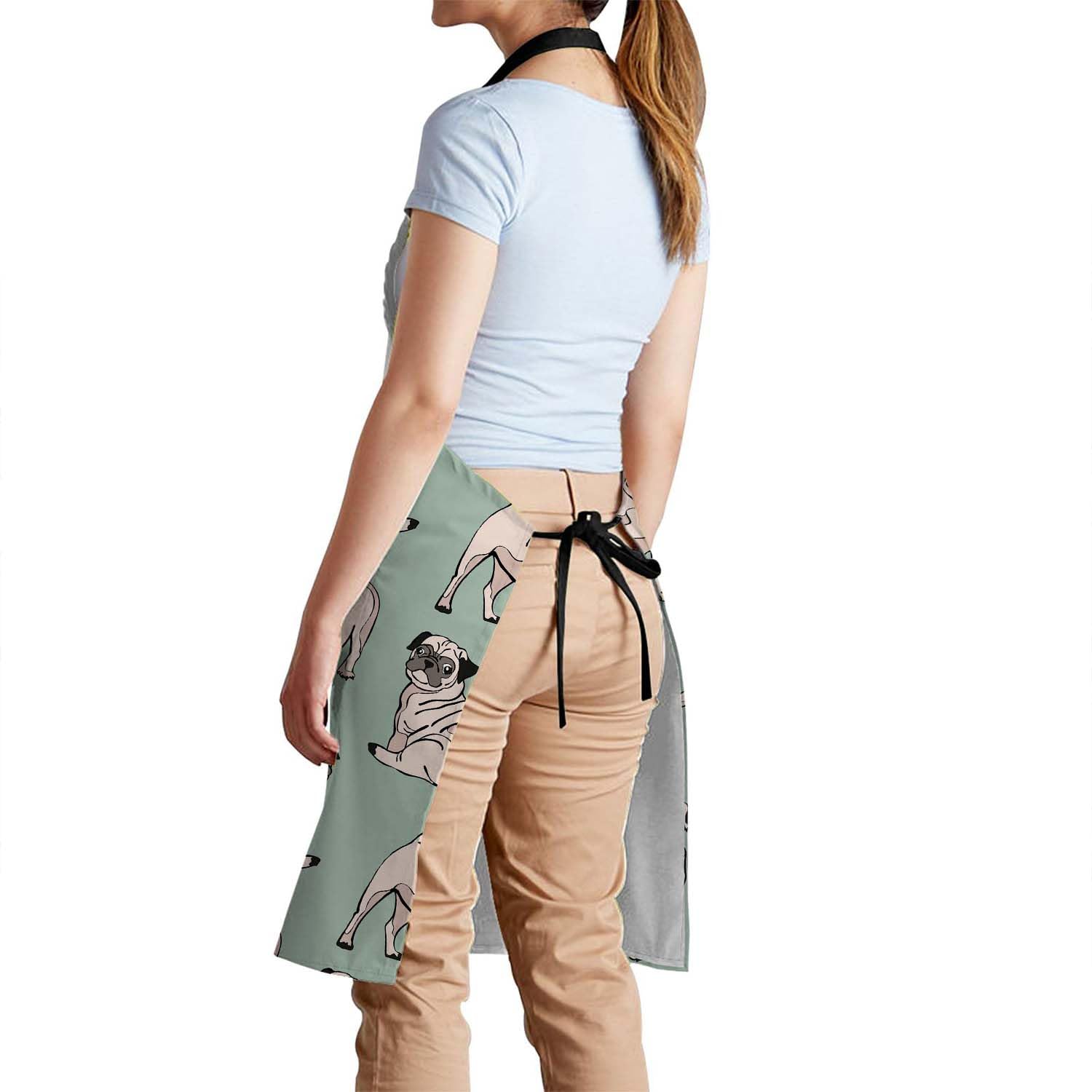 Smooffly Cute Dogs Pug Apron,Adjustable Neck Bib Apron for Men Women,Suitable for Kitchen Cooking Waitress Chef Apron - Image 3