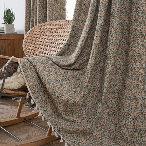 ENJOYBRIDAL Floral Living Room Curtains 63 Inch Length Boho Drapes