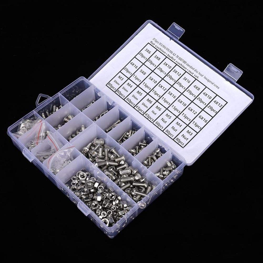 Nägel und Schrauben Kit 815 stücke M3 / M4 / M5 / M6 Edelstahl Runde Pfanne Kopf Sechskant Sockel Schraube Sechskantmutter O-Ring Flat Waschmaschine Kit Hardware Montage Zubehör Haushalt Werkzeug Set