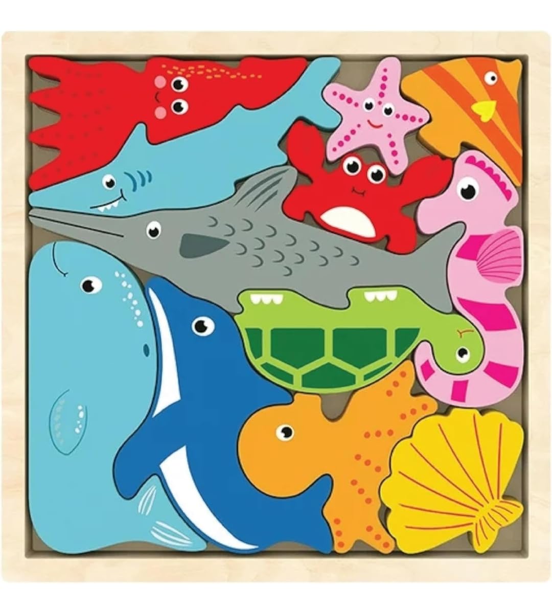 LUMINI Wooden Stacking & Sorting Puzzle for Kids, Puzzle Games, Wooden Toys, Age 3+, Ocean Animals (Pack of 1)