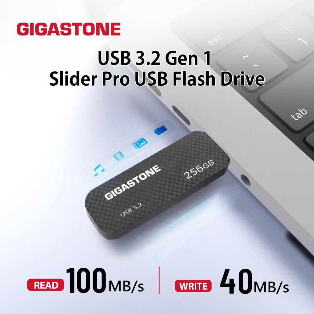 Gigastone Chiavetta USB 256 GB, Z30 USB 3.2 Gen 1 Professional Serie, Senza cappuccio con design retrattile, compatibile con interfaccia USB 2.0 / USB 3.0 / USB 3.1