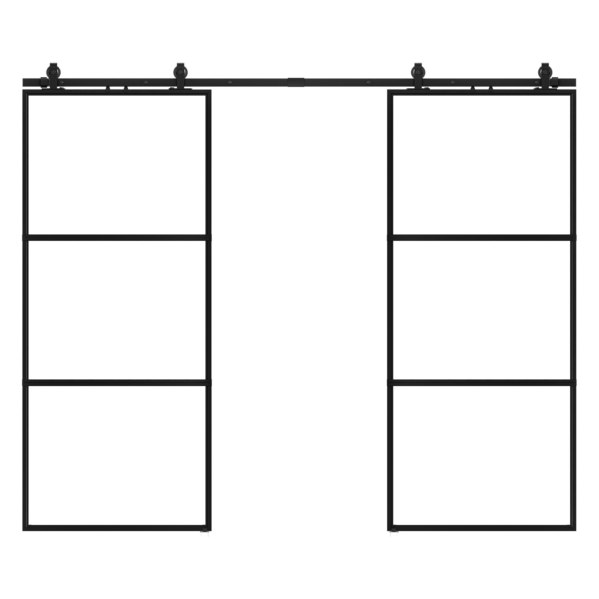 64 x 84 in Metal and Glass Sliding Double Barn Door with Installation Hardware Kit (Soft-Close Included)