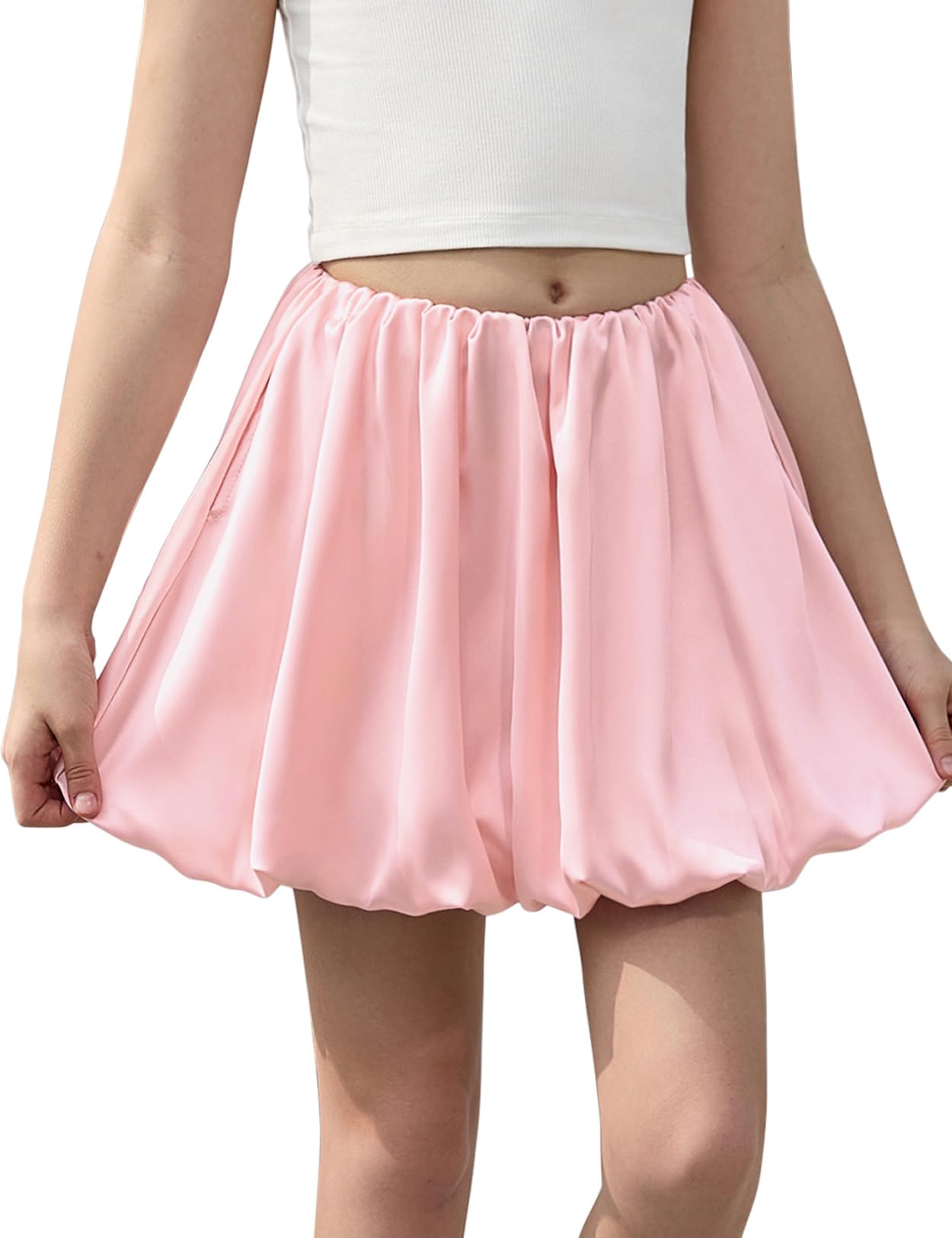 Perfashion Girls Bubble Skirt Metallic Puff Balloon Cute Mini Skorts Dance Outfits with Shorts 4-13Y