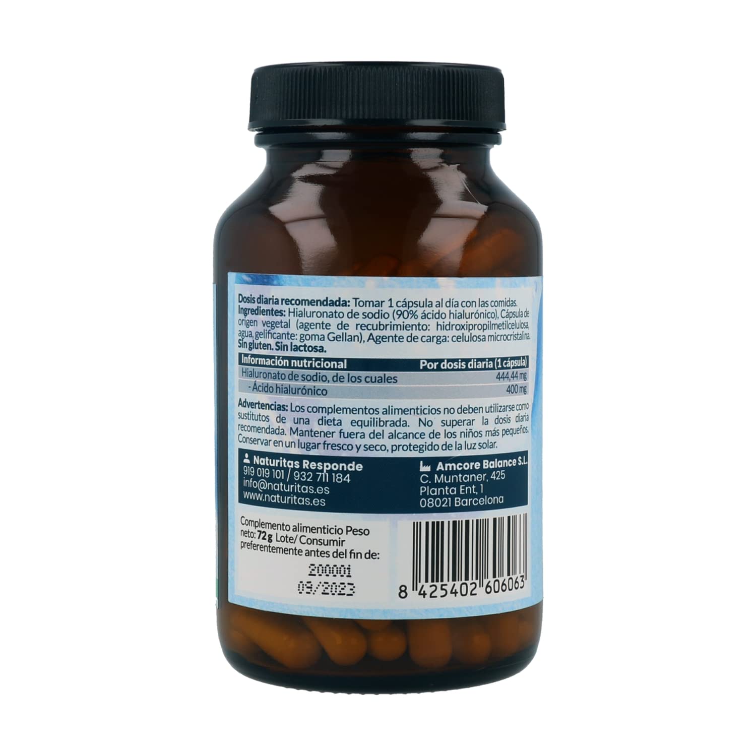 Ácido hialurónico puro 400 mg | Naturitas Essentials | Ácido hialurónico 400 mg alta dosis | Hidratación articular y de la piel | Colágenos y Cartílagos