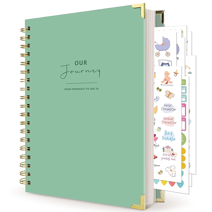 BIROYAL怀孕日志与婴儿记忆册 - 孕期至18岁 - 送417个婴儿贴纸 - 320页孕期规划书 - 新手妈妈必备 - 精品礼物