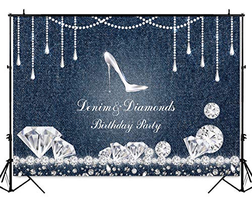 Mocsicka Denim And Diamonds Birthday Party Backdrop High Heel Birthday Background 7X5Ft Vinyl Birthday Party Banner Supplies Event Decoration #TOP1
