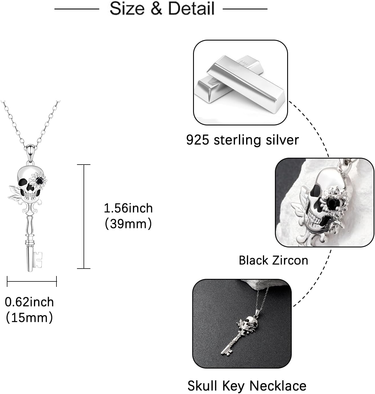 Gothic Skeleton Key Necklace - Silver Vintage Skull Pendant Key Chain Charm Skeleton Key Jewelry Gifts for Women Men - Image 5
