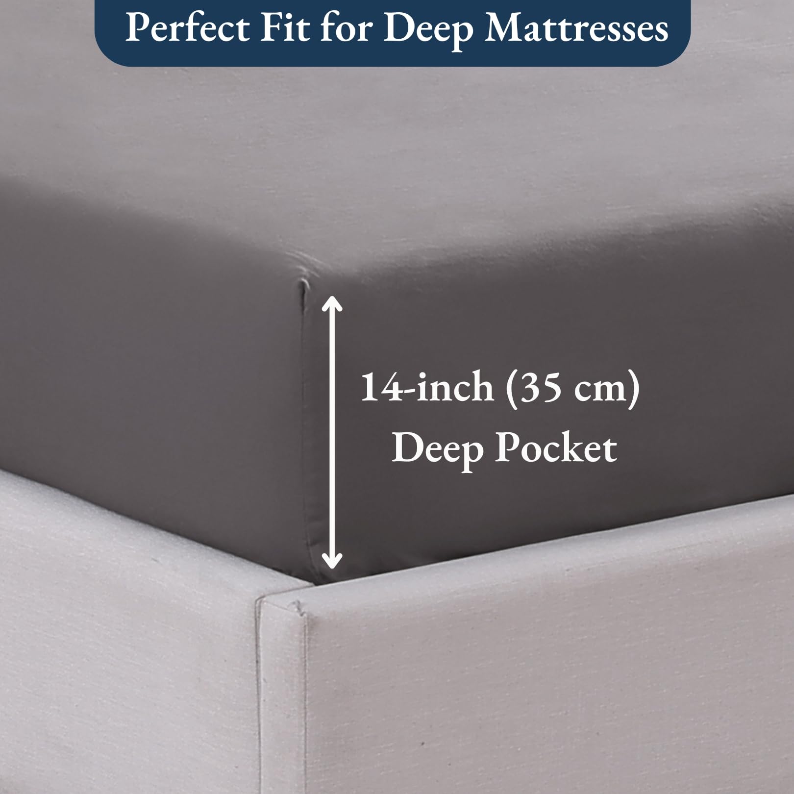 Fitted Sheet Double, Grey, Pre-Washed, Deep Pocket 14 inch (35 cm), Easy Care, Soft Brushed Microfibre Fabric - Image 4