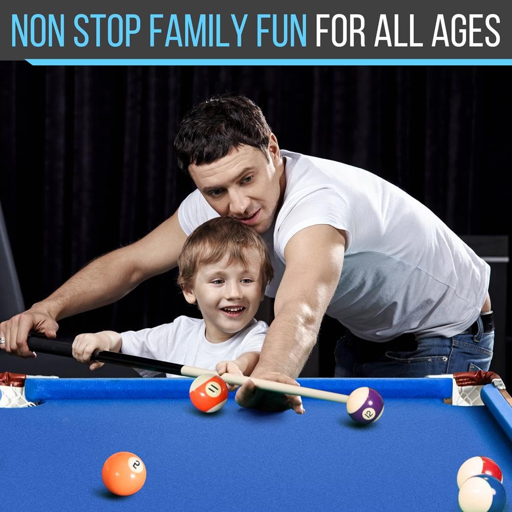 SereneLife Billardtisch, Mini Billardtisch Klappbar, Pool Table 137x74x78cm, Tischbillard- für Kinder mit Zubehör: 2 Queues, Kugeln, Dreieck, Kreide, Pool Tisch für Zuhause, blau
