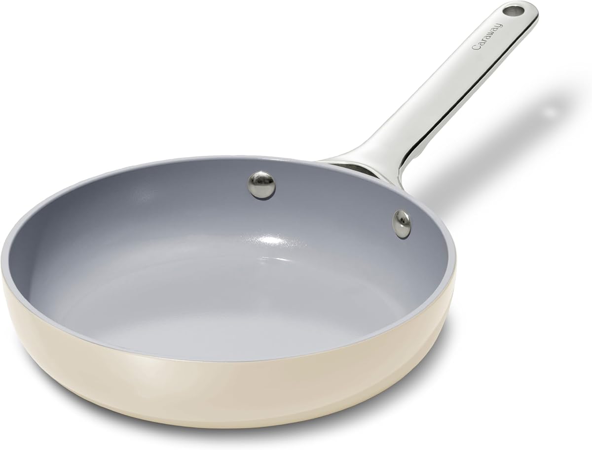 Caraway Nonstick Ceramic Mini Fry Pan (1.05 qt, 8") - Non Toxic, PTFE & PFOA Free - Oven Safe & Compatible with All Stovetops (Gas, Electric & Induction) - Cream