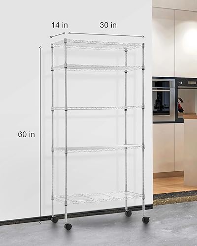Miniatura 3 de BestOffice Estantes de almacenamiento de 14 x 30 x 60 pulgadas, estantería de alambre de 5 niveles con ruedas, estante de alambre de metal, estantes