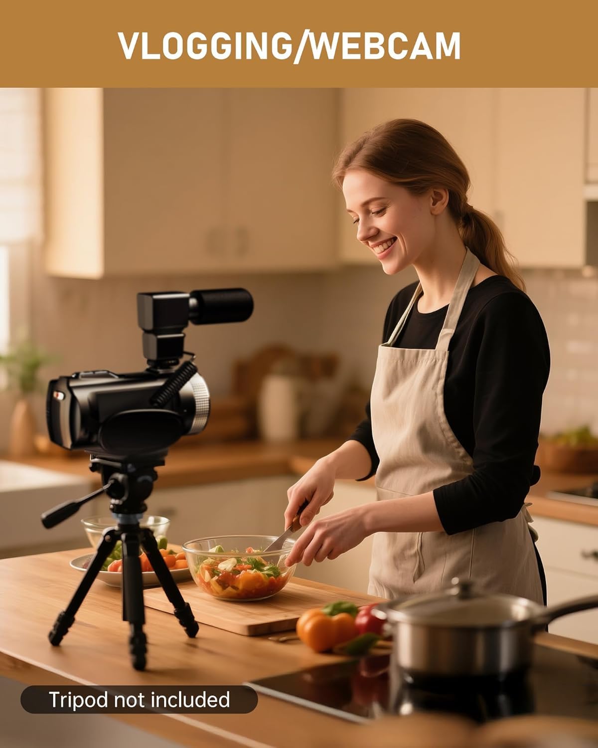 Videocamera 4K 48MP con Visione Notturna IR, Zoom Digitale 18X 3.0'' Rotazione 270° Touchscreen Vlogging Camera per YouTube, Camcorder con Telecomando, Microfono, Scheda TF da 32 GB, 2 Batterie