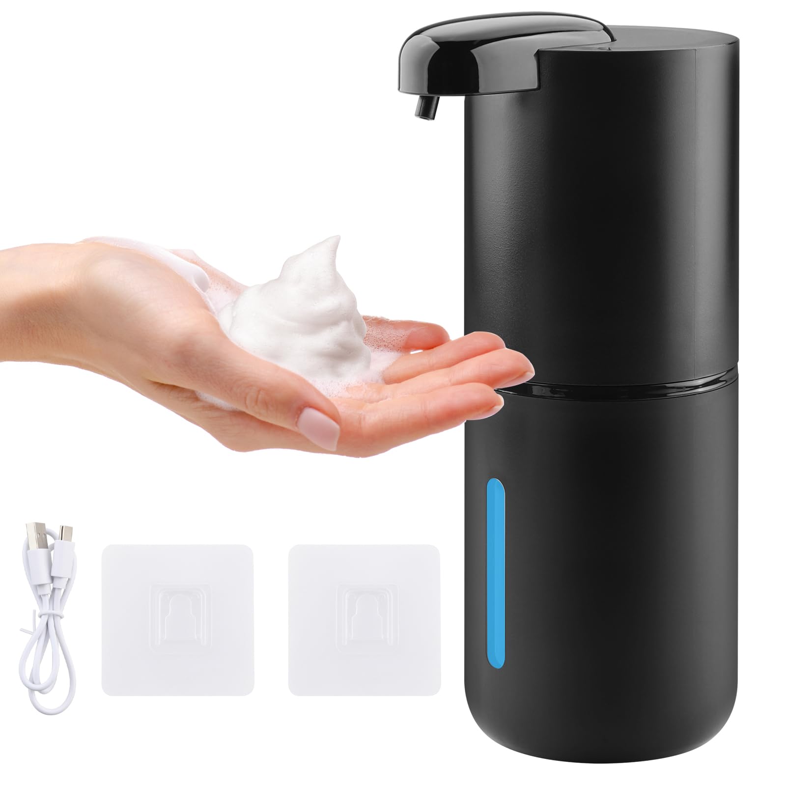 Behire Behire Dispensador de Jabón Automático, 380 ML Espuma USB Recargable Dispensador Jabon Baño de Manos sin Contacto para Cocina, Baño, Hotel