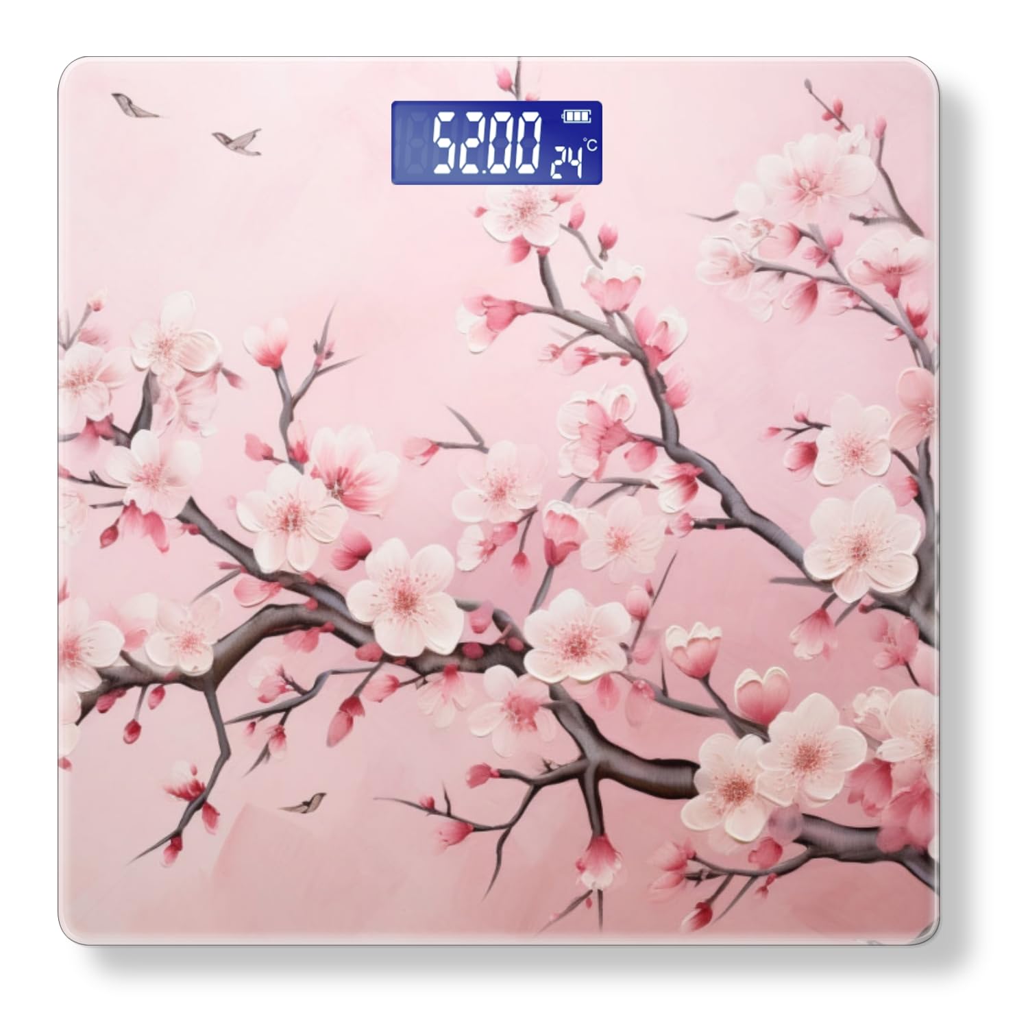 Digital Scale for Body Weight Highly Precision Bathroom Weight Scale 400 lbs with Backlit Display Personalized Scale for Home-Pink Cherry Blossom Mural Branches with Flowers On Pink Background