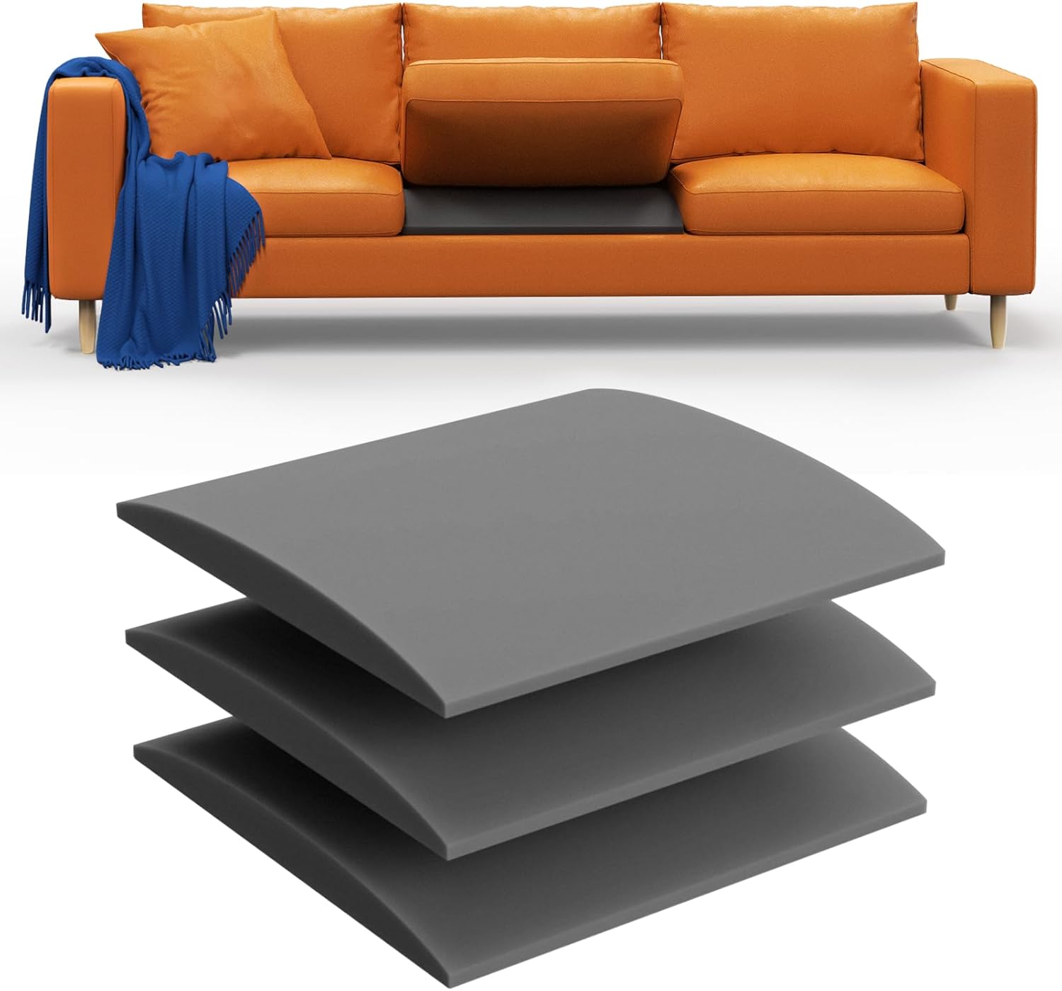 Couch Cushion Support to Fix Sagging Sofas - 20''x20'' Under Cushion Supports for Saggy Seat High Density Curved 35D Foam, Grey 3 Pack Comfortable Support 3pcs