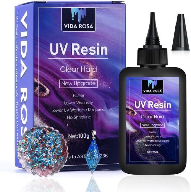 UV Resin 100g- VIDA ROSA RESIN Crystal Clear Hard Ultraviolet Curing Epoxy Resin For Jewellry Making Art Pendants, Earrings, Necklaces, Bracelets, Nail Art Accessories