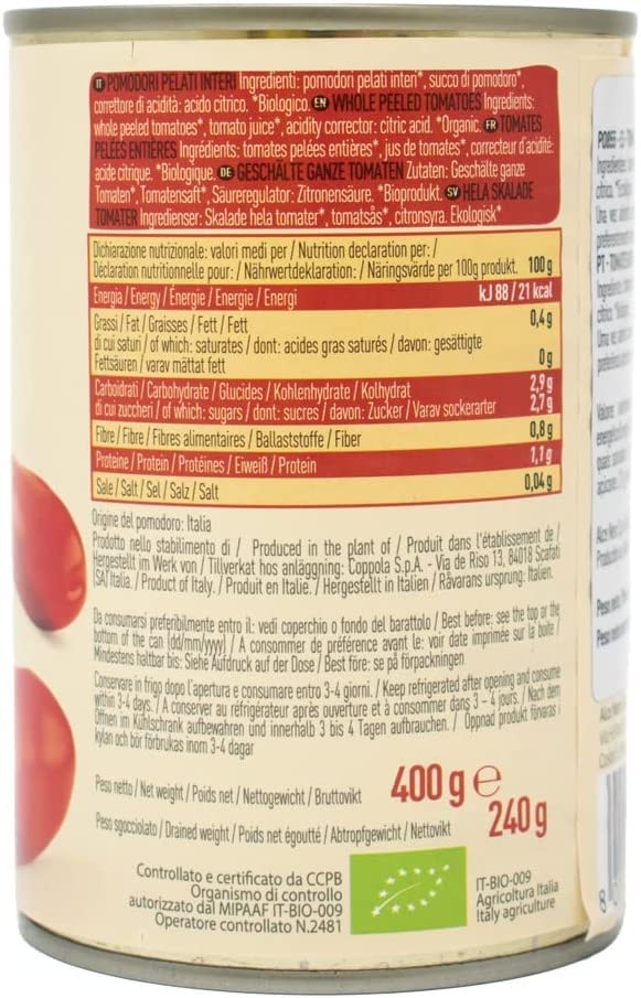 Alce Nero Pomodori Pelati Biologico Biologico - Juego de 12 tomates pelados (400 g)