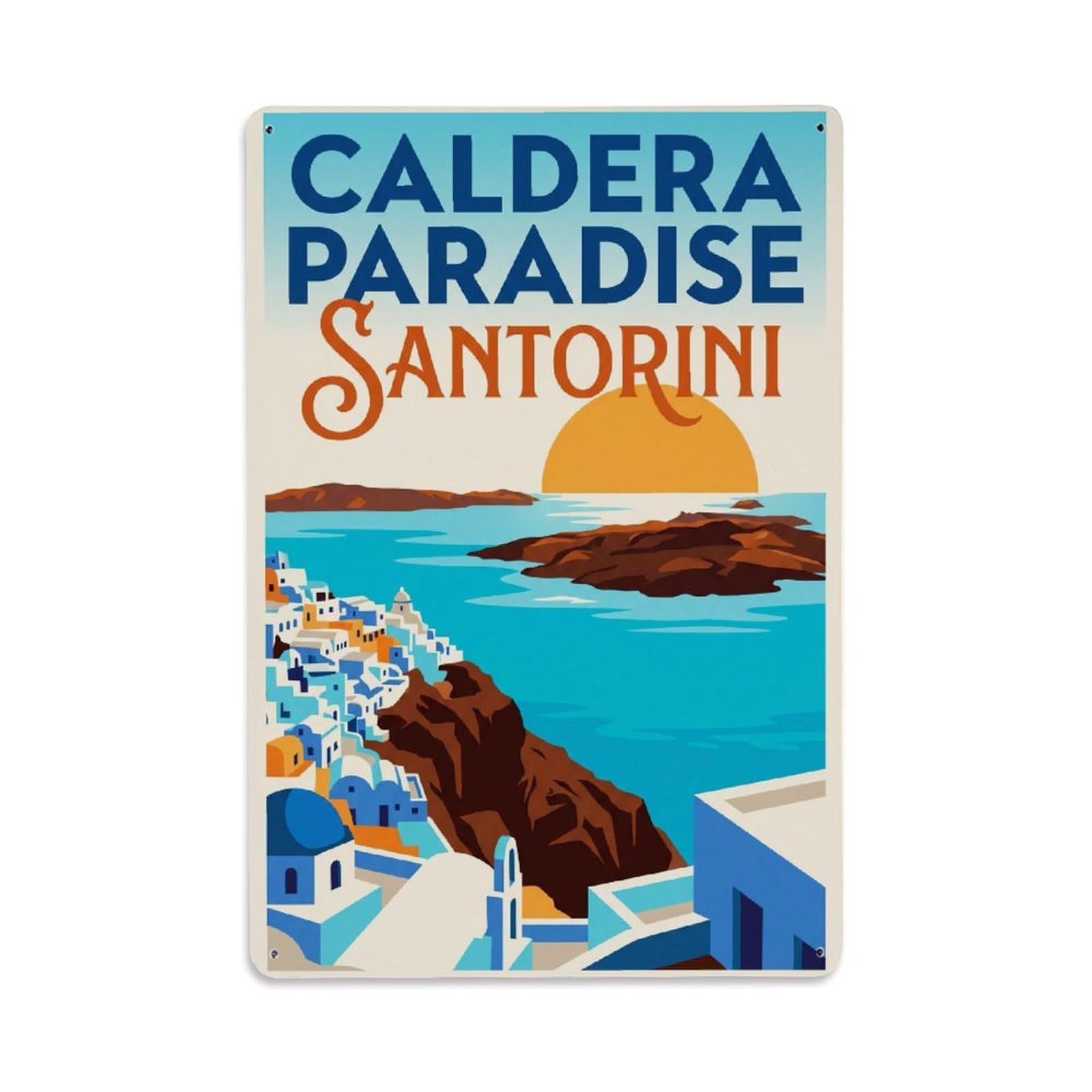 Gead 8X12inch Style Vintage Travel Santorini Caldera Paradise Metal Tin Sign