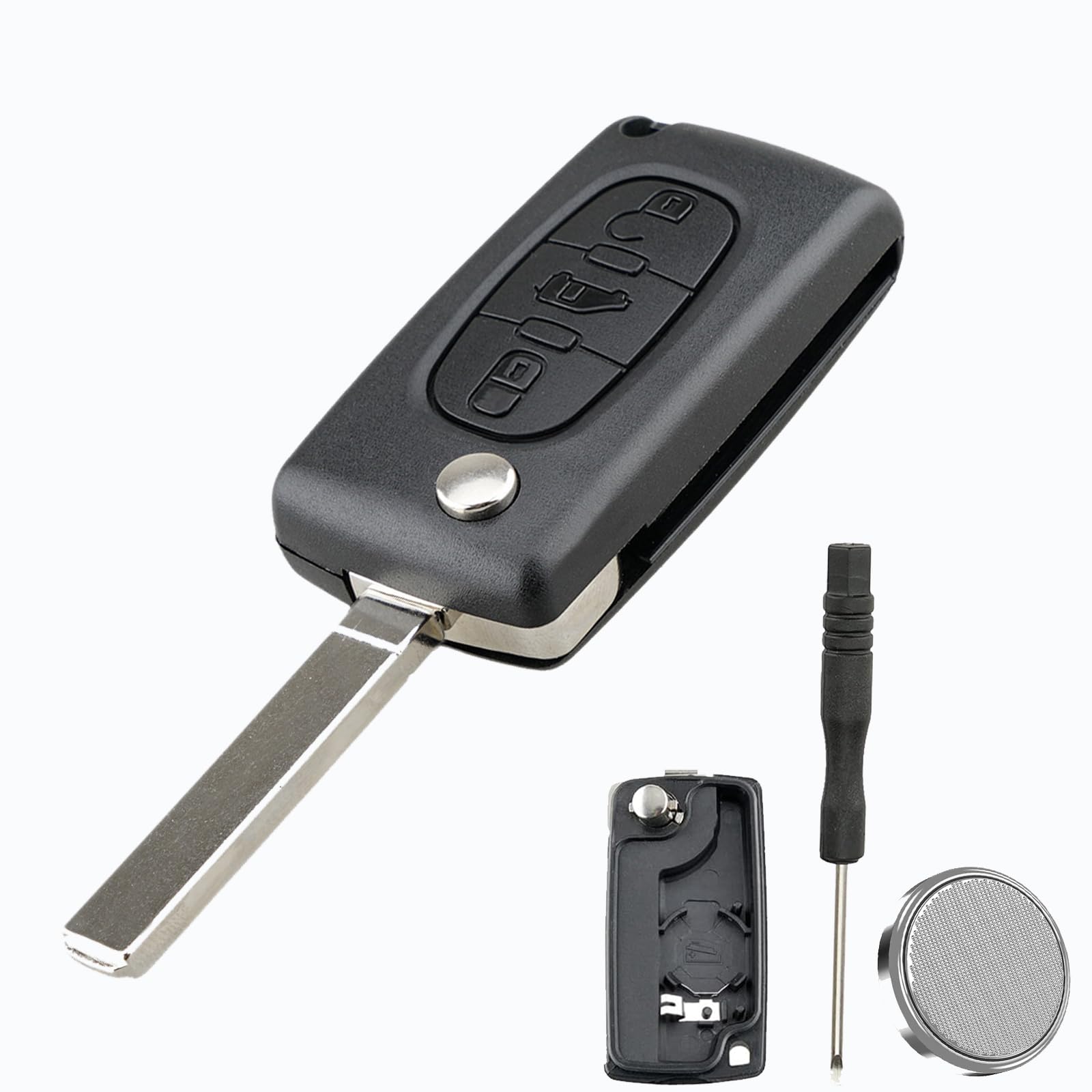 3 Button Flip Key Fob Case Shell Replacement for Citroen Berlingo Dispatch Toyota Proace Peugeot Expert Partner Van,CE0536 VA2 Blade with CR1620 Battery