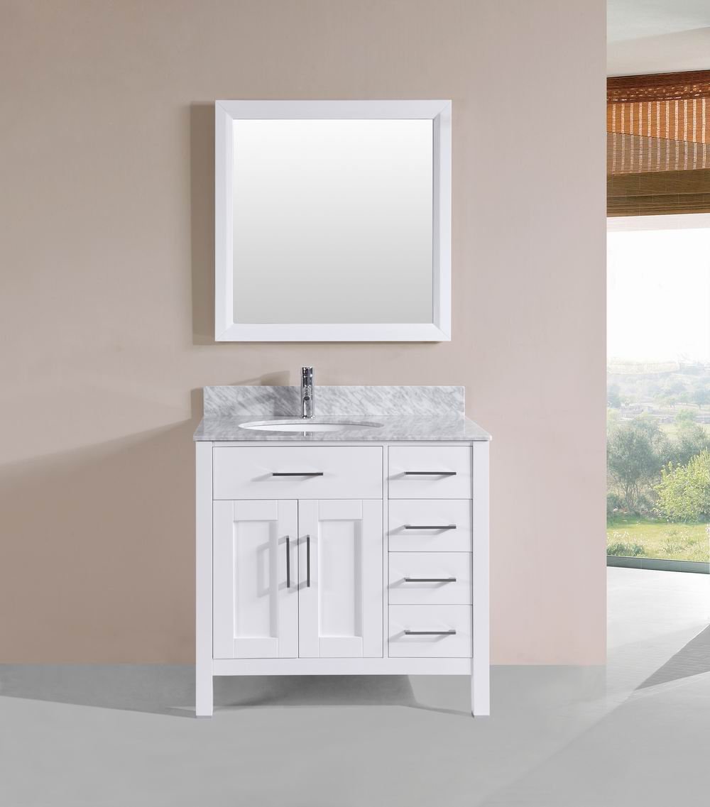 T9150A Solid Bathroom Vanity with Marble Top, 36", Oak White