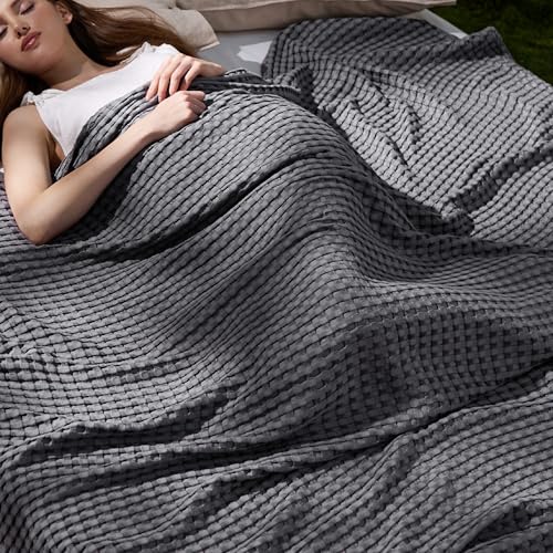 Bedsure Cooling Cotton Waffle Queen Size Blanket - Lightweight...