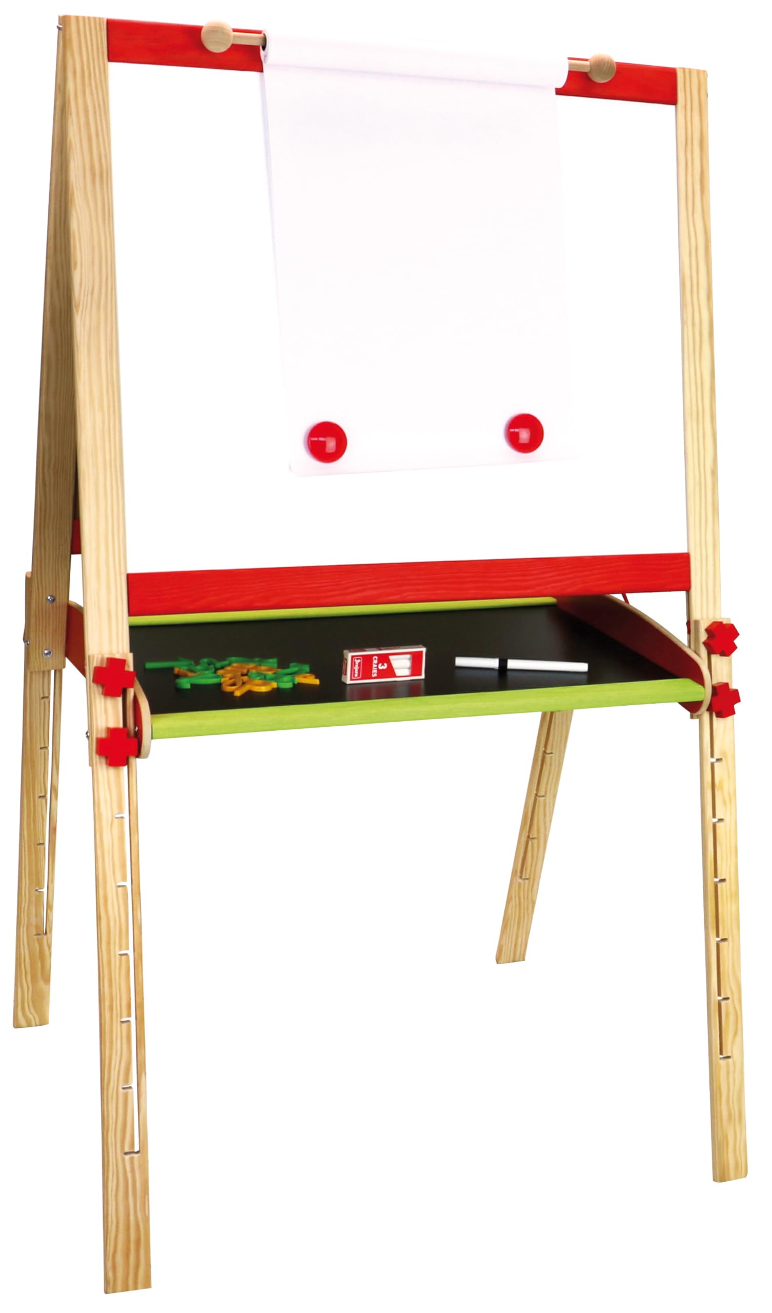 JeuJura - 8762 - Grand Tableau Multifonctions Réglable - Multifonctions Avec Accessoires - Ecrire - Dessiner - Ardoise Magnétique et à craie - A partir de 3 ans, Blanche