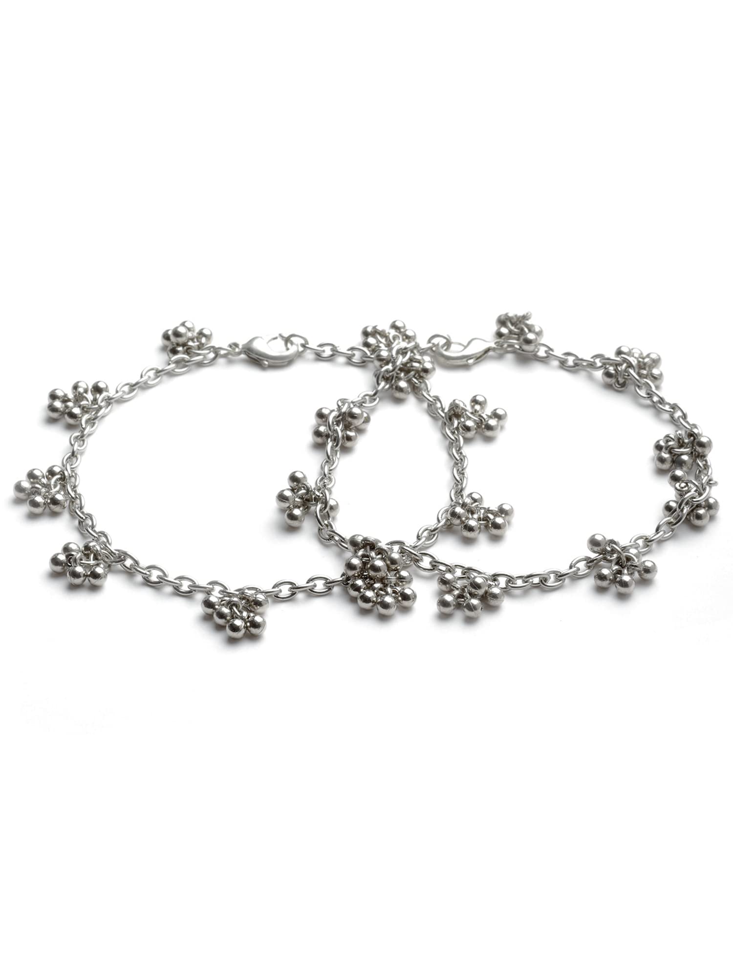 Tassel Ball Studded Handcrafted Oxidised Silver Anklets for Women