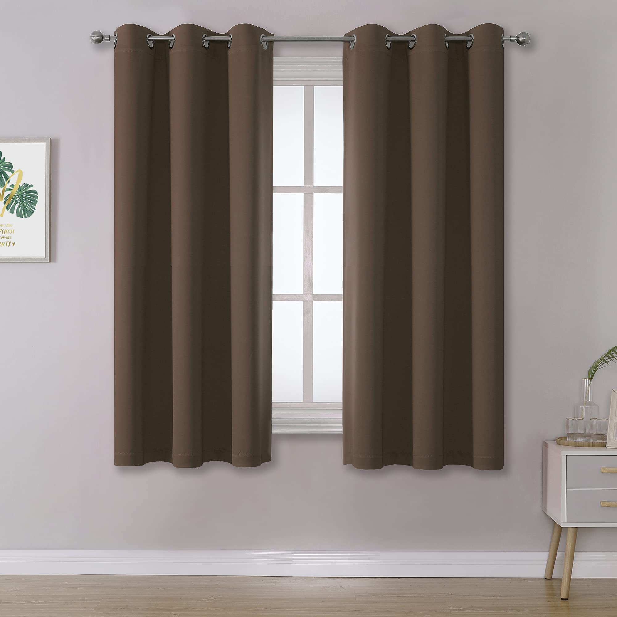 Coffee Color Brown Blackout Curtain 45 Inch Curtains- Solid Window Drapes 38 Inch Width Thermal Insulated Room Darkening Curtains 2 Panels for Bedroom,Grommet Top