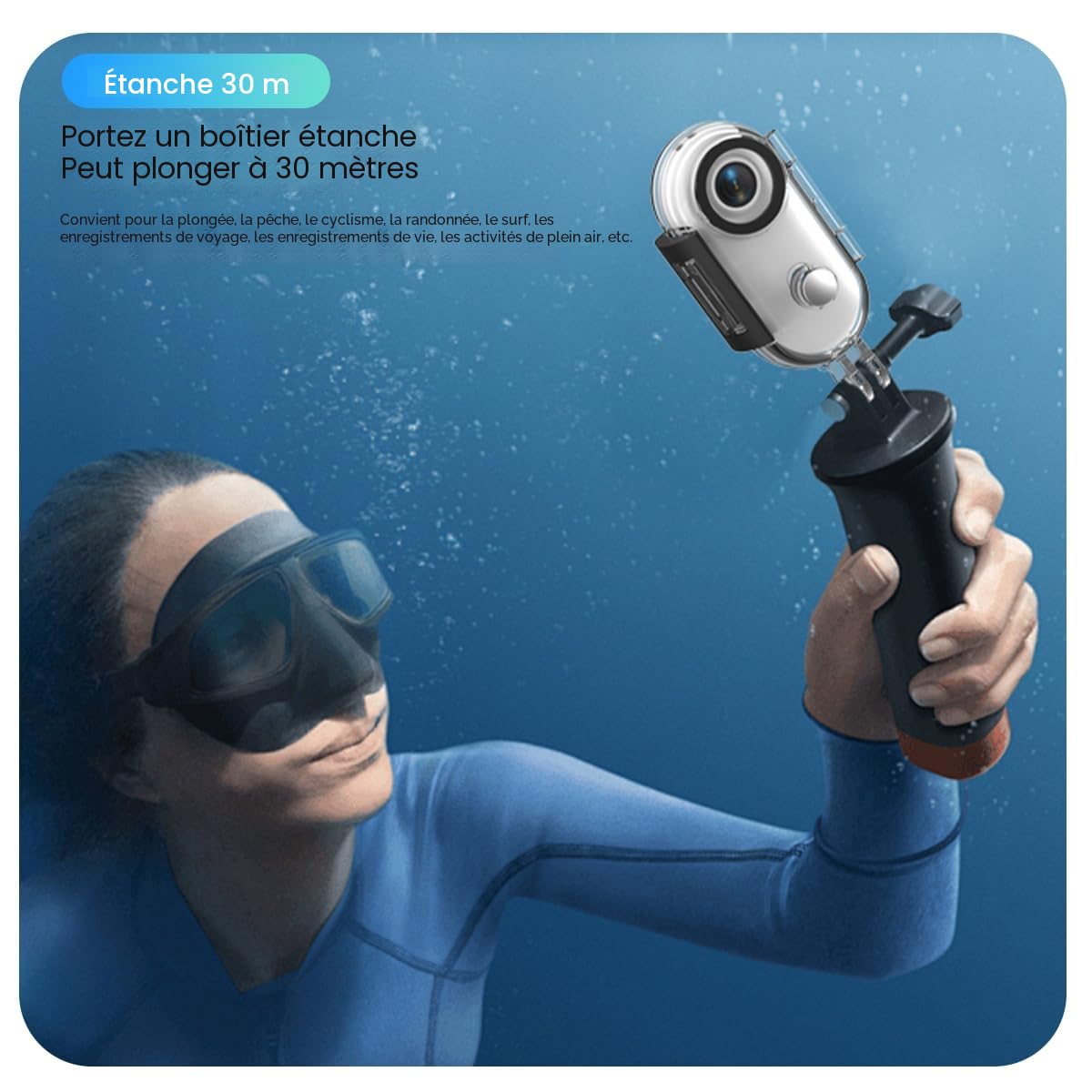 Winnes Mini Camera Sport 1080P WiFi Caméra Vlog Objectif Grand Angle de 120°,Thumb Camera Action IP68 Étanche à 30M,Batterie 800 mAh Convient pour Vélo,Ski,Plongée,Animaux