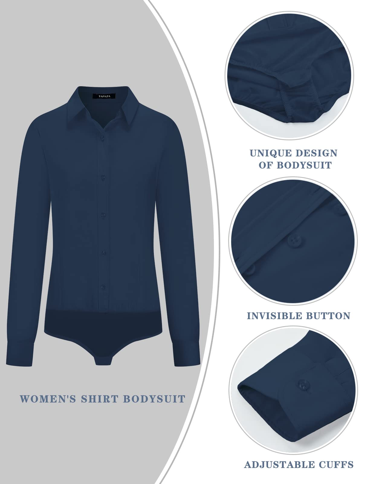 Tapata de las Mujeres Blusa Body con Botones, de una Sola Pieza, de Manga Larga, Camisa de Trabajo de Oficina sólido, Tops Casuales