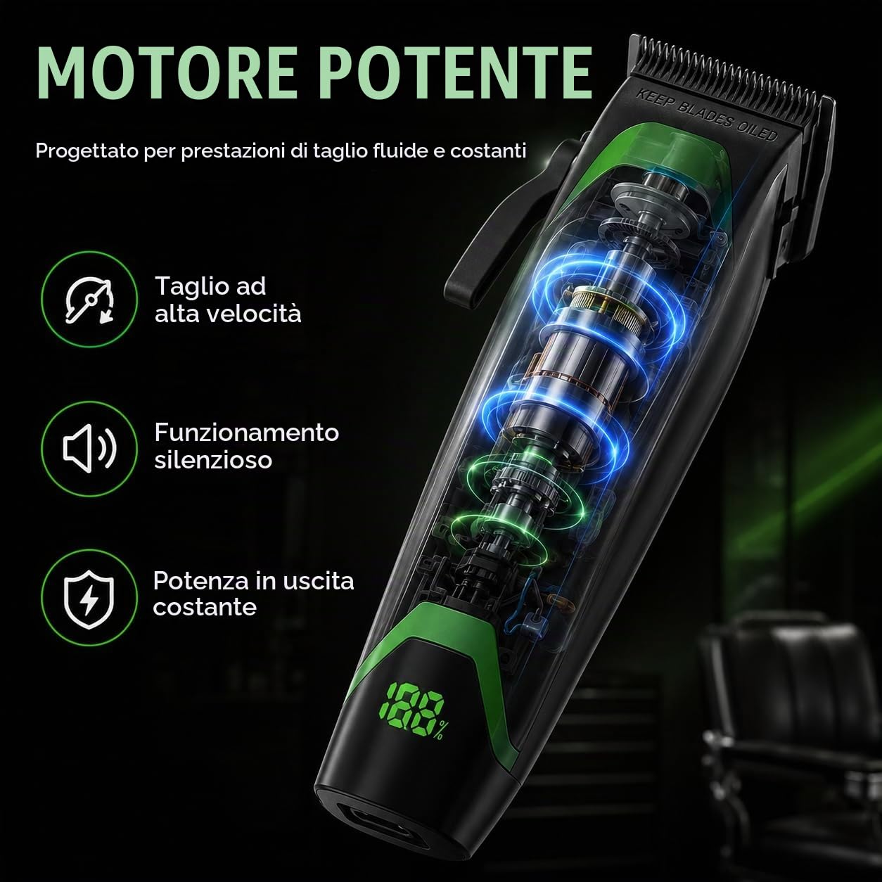 Tagliacapelli professionale da uomo, senza fili, con lame di precisione, ricarica USB, set di pettini guida, per uomini e donne, nero