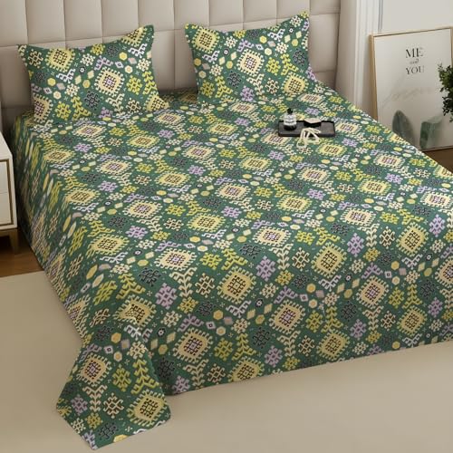 Image of Weave & Decor Super Soft Super Comfortable 144 TC 90x90 inches Printed Cotton Double Bed Bedsheet with Two Pillow Covers
